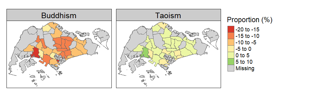 Change in Buddhism / Taoism Share (2000-2015)